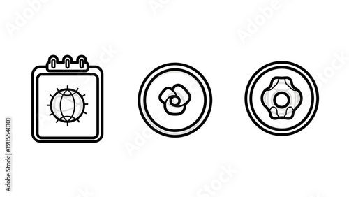 Calendar flower gear settings line icons set for diverse concepts with calendar settings schedule reminder configuration mechanism management interface isolated illustration