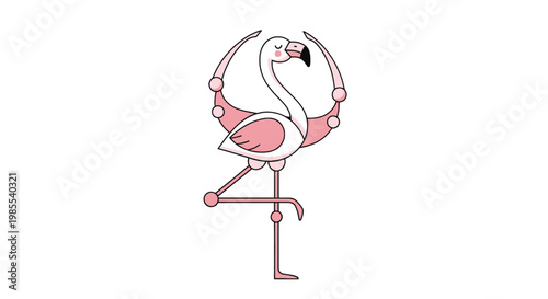 Illustration of a flamingo in a yoga pose with pink accents cartoon style featuring balance and flexibility perfect for animal and wellness themes