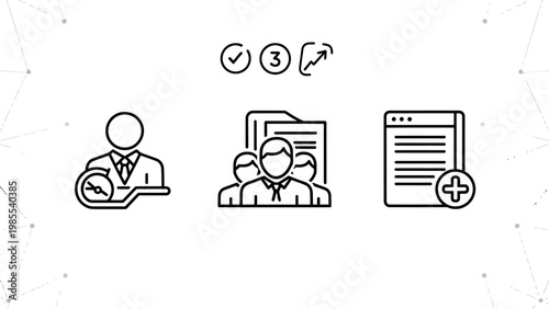 Digital user management access control document creation icons with security collaboration business technology pictogram illustration interface software application management administration