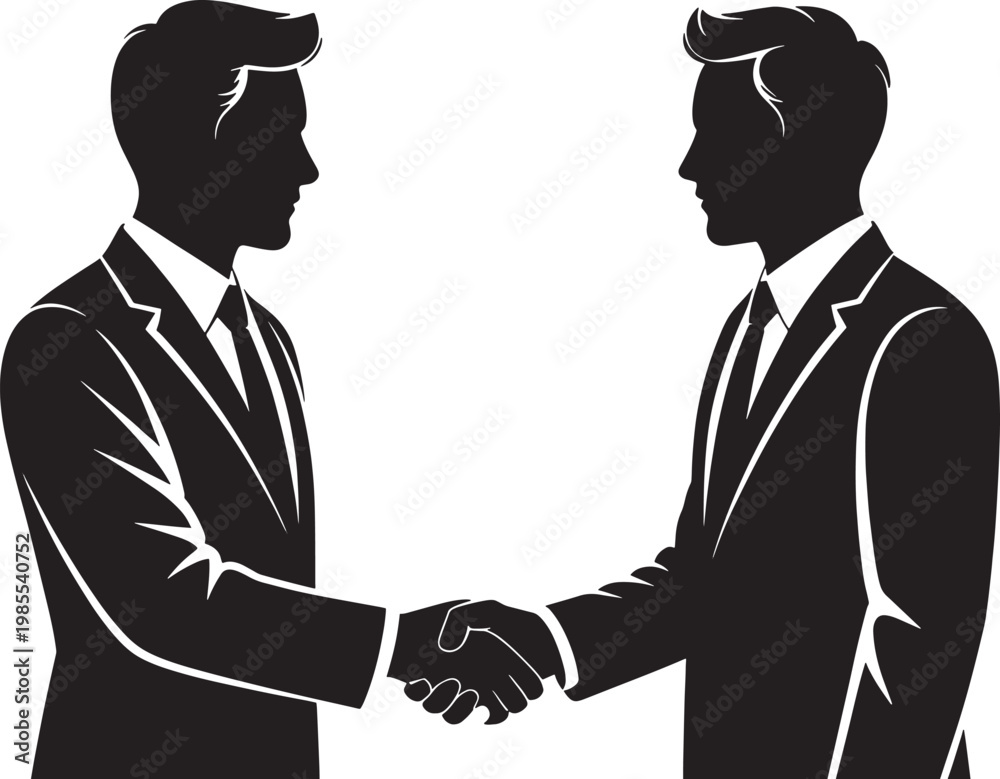 Fototapeta premium Businessmen handshake silhouette agreement partnership flat design vector illustration