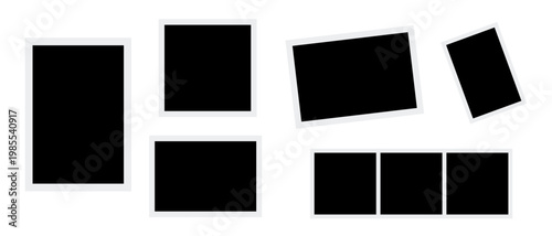 Photo frames realistic. Empty white photos frame . Images different forms on wall.