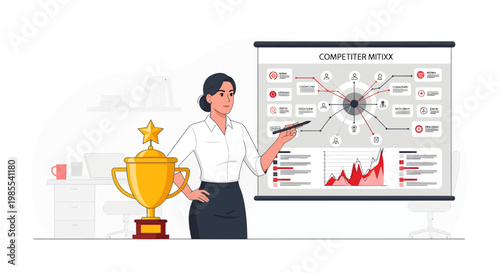Woman Presenting Business Strategy Chart.