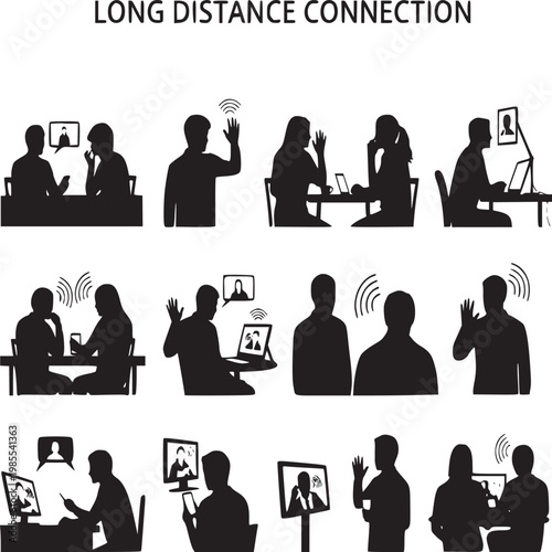 Long distance connection concept with diverse people video calling on laptops and phones