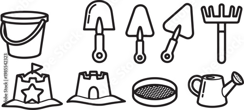A collection of simple black and white drawings of kitchenware and utensils Vector