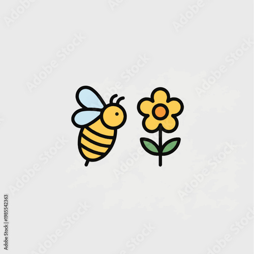 Bee and Flower Simple Illustration Design.