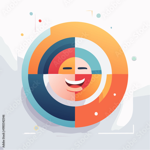Colorful circular graphic art representing emotional states with a joyful face