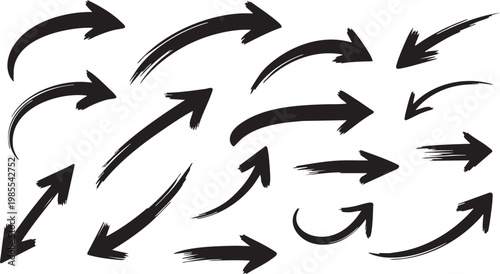 Black Brush Stroke Arrows Vector Set