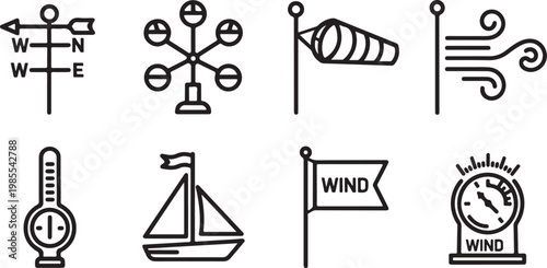 Various symbols representing wind direction and measurement instruments Vector