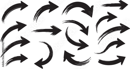 Black Brush Stroke Arrows Vector Set