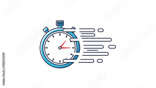 Dynamic stopwatch icon in a vibrant flat design, featuring dashed lines to convey speed, fast timing, and efficient process management.