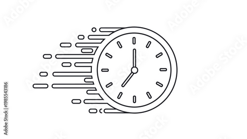 Dynamic clock outline icon featuring dashed lines to visually represent speed, fast timing, and efficient management of precious moments.