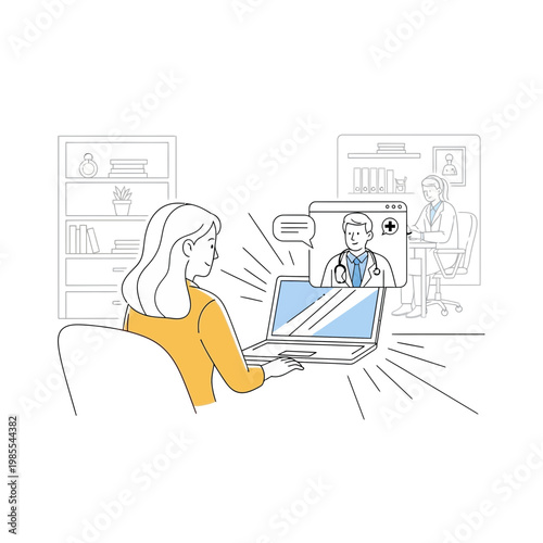 Telemedicine consultation, online doctor appointment, woman using laptop