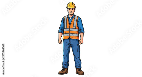 Cartoon illustration of a construction worker wearing safety gear