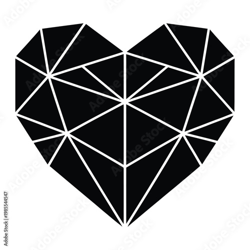 A striking geometric heart shape formed with sharp lines a bold black silhouette