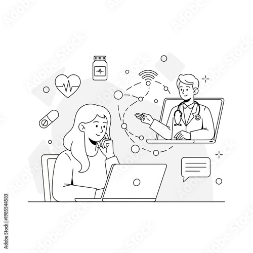 Telemedicine online consultation, doctor and patient video call