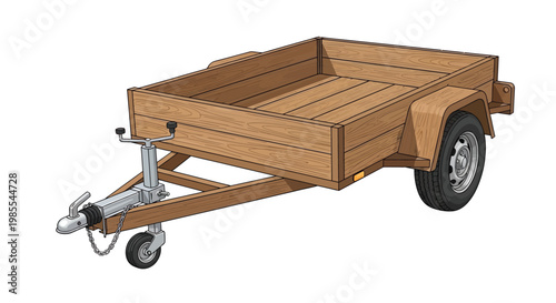 Illustration of a wooden utility trailer with a hitch and single axle