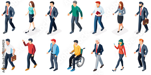 Isometric illustration depicting a diverse group of people in various poses