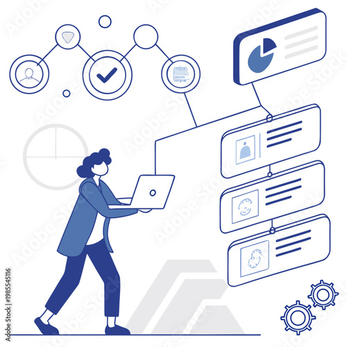 minimal flat business infographic vector, corporate workflow diagram, clean layout, editable text placeholders, modern blue gradient, white background, professional UI style, adobe illustrator vecto