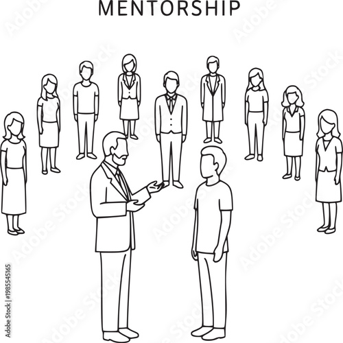 Professional mentor guiding young employee in office mentorship program illustration
