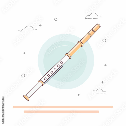 Vector illustration of a flute on a light blue background with abstract clouds