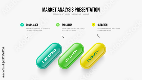 Product Growth Slideshow Layout Vector Illustration. Professional Profile 3 Step Infographic Slide Template. Project Portfolio Three Option Diagram Presentation Design.