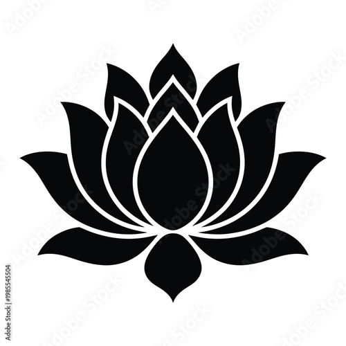 A striking black lotus flower design beautifully detailed and presented as a silhouette