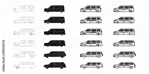 Collection of various off road vehicle outlines in black and white