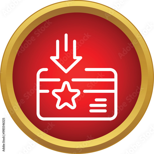 Credit card icon with down arrow and star illustrating loyalty program rewards