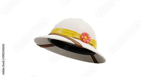3D Safari Pith Helmet with Flower Decoration