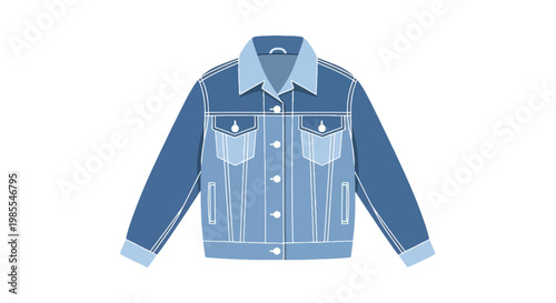 Fashionable blue denim jacket vector illustration with button closure chest pockets and classic collar design stylish wardrobe essential