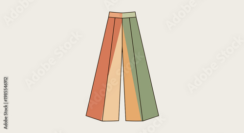 Illustration of retro color block wide leg pants in orange and green tones fashionable apparel design concept funky 70s style trousers