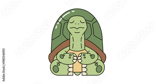 Meditating turtle in lotus position with closed eyes tranquil expression isolated vector illustration of a serene reptile with green shell and skin