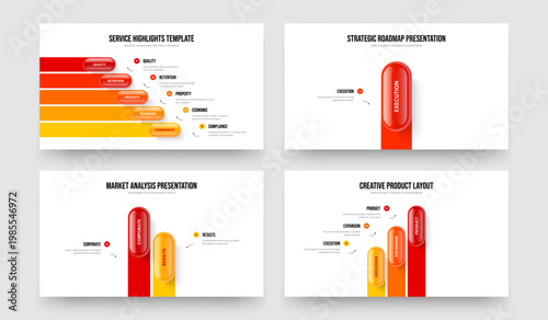 Investor Forecast Five One Two Three Step Diagram Slide Template Vector Illustration Collection. Consulting Insight 5 1 2 3 Option Infographic Presentation Layout Set.