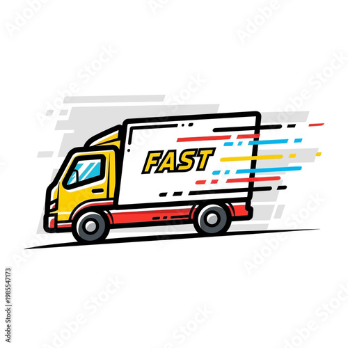 fast delivery truck speeding with motion lines