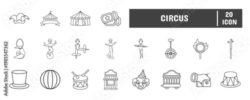 20 Circus Line Icon Illustration Set