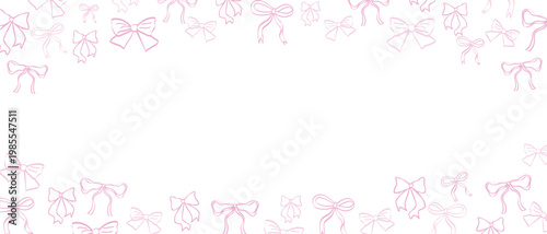 Bow border elements, pink ribbon bows isolated on transparent background, decorative frame corners for invitations, cards, packaging and design