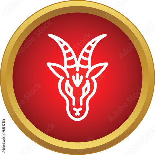 Capricorn zodiac symbol, a goat head, in a red circle with gold border