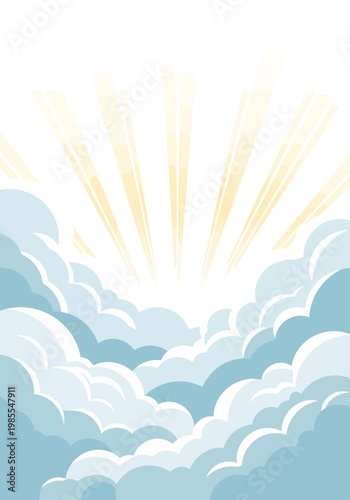 Sunrise through white fluffy clouds.