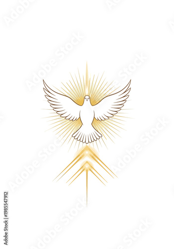 Dove with Sun Rays Symbol.