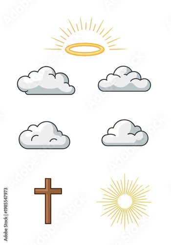 Christian cross with clouds sun.
