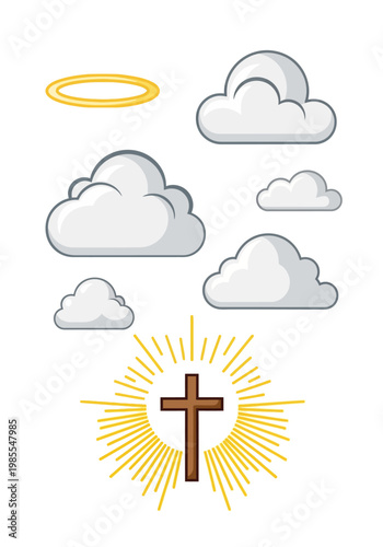 Christian cross with clouds sun.