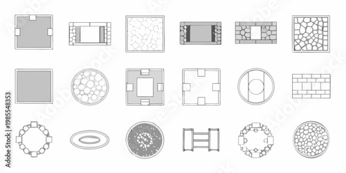 Collection of architectural top down diagrams showing diverse structural designs