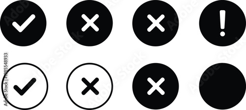 Foto Essential boolean alert icon set check x exclamation mark and blank icons