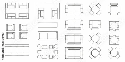 Architectural floor plans a collection of overhead furniture arrangements