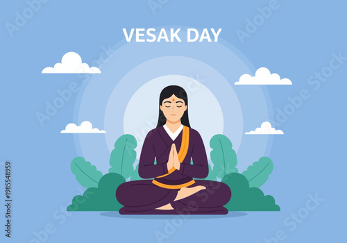 Woman Meditating in Lotus Position for Vesak Day Celebration.