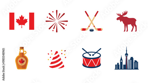 Minimal Canada Day Celebration Icon Set Collection