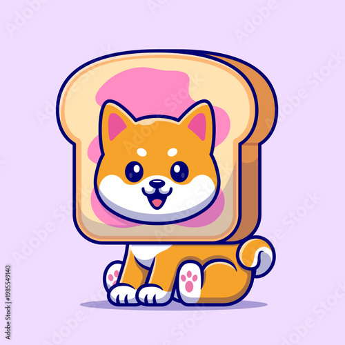Cute Shiba Inu Dog In Bread Cartoon