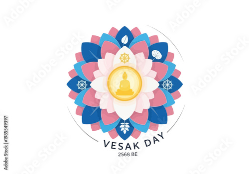 Vesak Day celebration with Buddha silhouette in lotus flower mandala design.