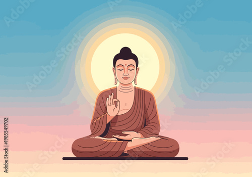 Serene Buddha Meditating in Lotus Position with Mudra Hand Gesture.