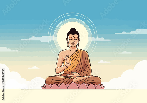Serene Buddha Meditating on a Lotus Flower.